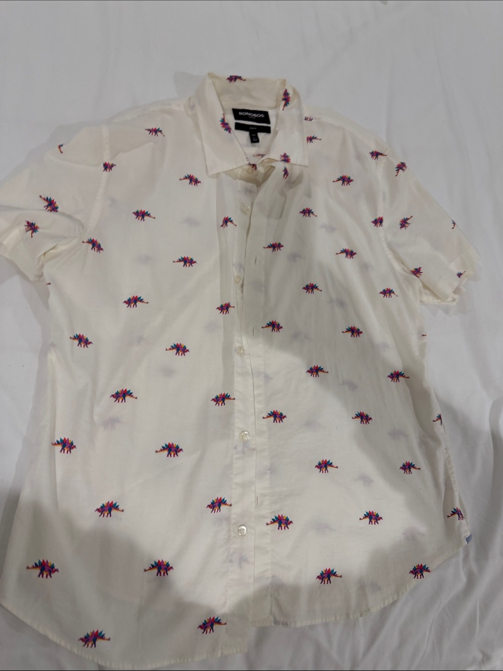Bonobos Men’s Cream Short-Sleeve Button-Up Shirt with Pink & Blue Dino Print